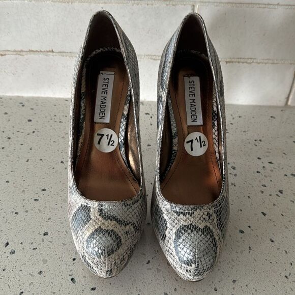 Steve Madden Flaash Leather Snake Print Platform Stiletto High Heels Sz 7.5 New - Picture 2 of 12